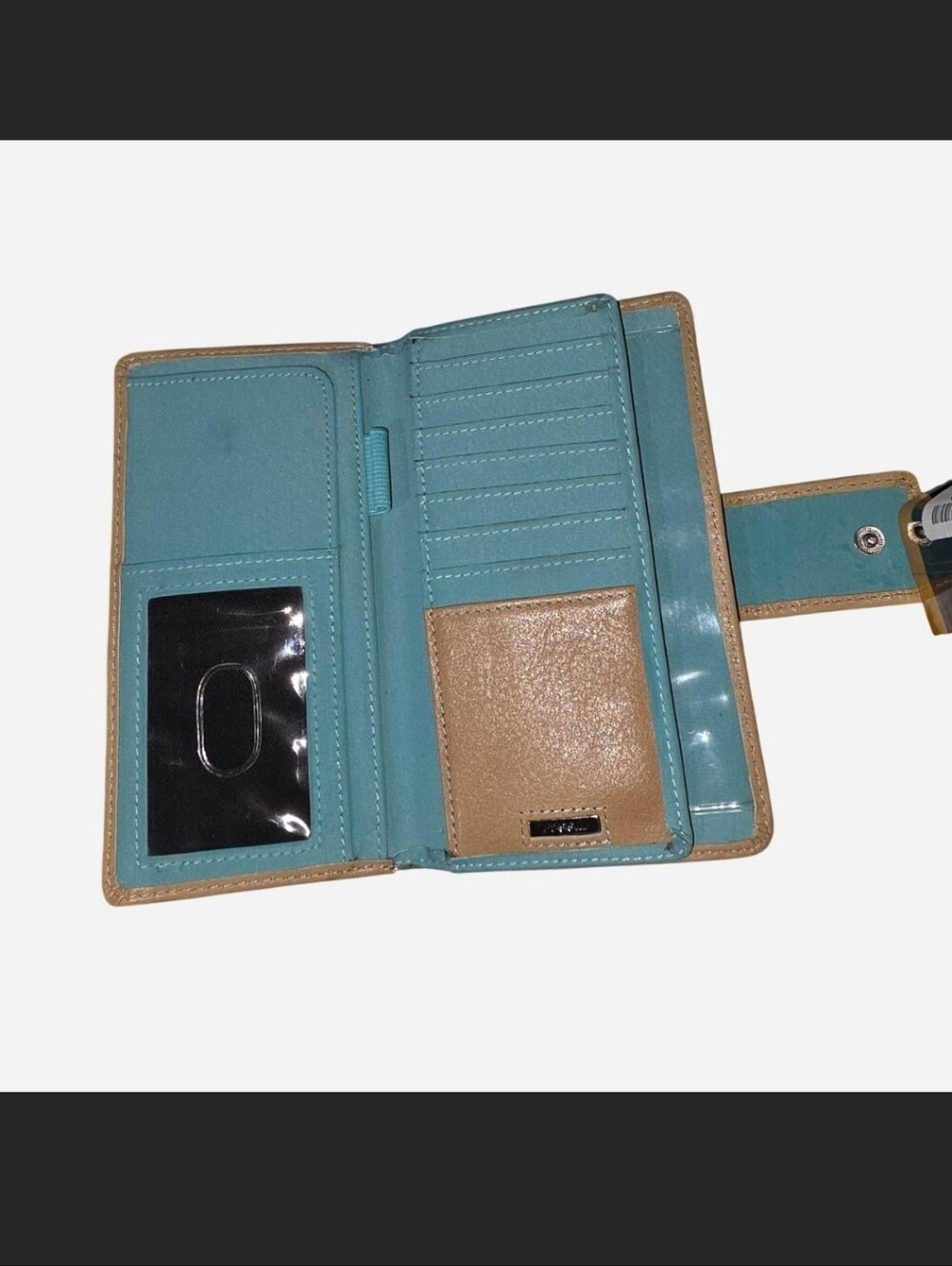 Fossil Two-Tone Teal & Tan Leather Wallet / Checkbook Organizer - Picture 4 of 5